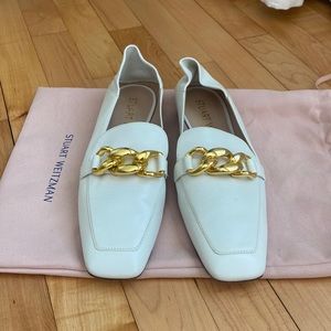 Stuart Weitzman Leather Loafers in White, Size 7.5